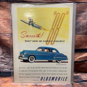1950 Oldsmobile 88 Rocket Engine Vintage Magazine Print Ad Blue Car 8x11